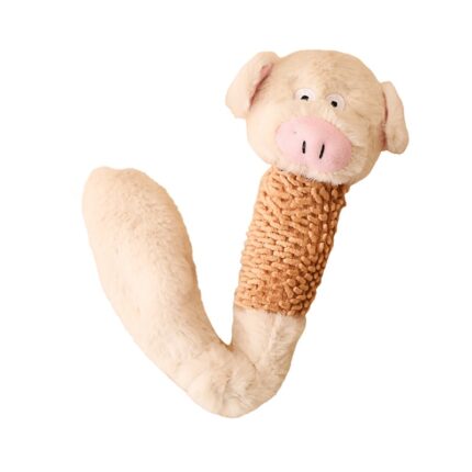 Jucarie din plus, porc cu coada lunga, 19cm, rezistent la muscaturi, lavabil