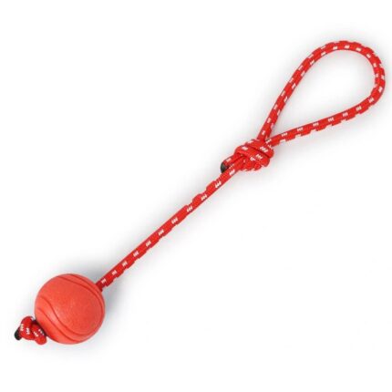 Jucarie pentru caini, sfoara cu minge de cauciuc, 36 cm x 6, 3 cm, rosu