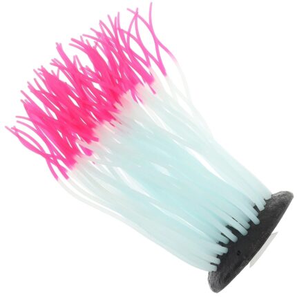 Decoratiune acvariu set de 3 anemone de mare din silicon roz, 6.50x6.50x12.00cm