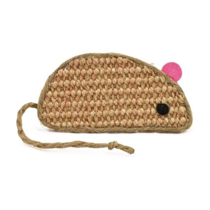 Jucarie pentru pisici Nayeco, soricel, sisal, crem + negru, 11.5 cm