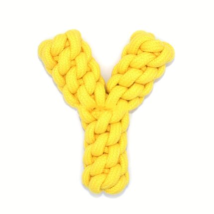Jucarie pentru Caini in Forma de Y, Jucarii din Funie din Bumbac Ecologic, Jucarie Rezistenta la Muscaturi din Funie Tip Nod pentru Caini, Jucarie pentru Caini Mijlocii/Mici (galben)