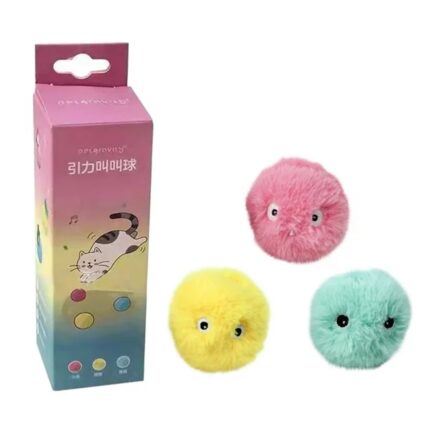 Set 3 Jucarie pentru Pisici si caini, AllizBan, plus, cu sunet, galben roz albastru