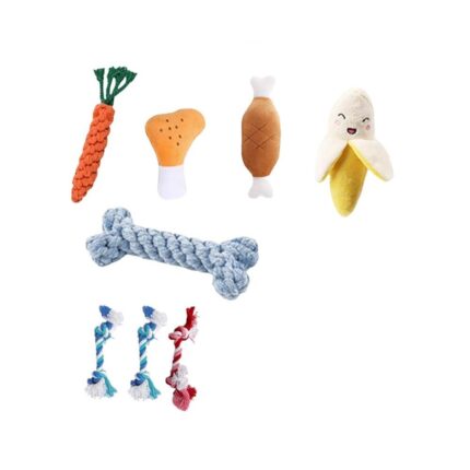 Set 8 Jucarii pentru caini Momcbebe, noduri din franghie de bumbac, multicolor, 29cm