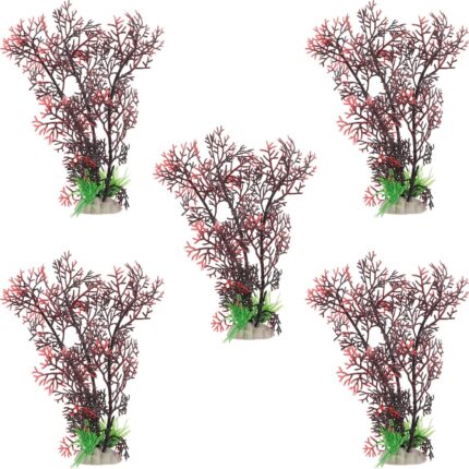 Plante artificiale pentru acvariu, decoratiuni, 5 piese, multicolor, 19x17x4.5cm