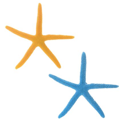 Decoratiune acvariu Jormftte, stele de mare din rasina, set 2 bucati, galben/albastru, 9x8.8cm
