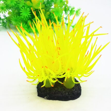 Decoratiune acvariu Jormftte, coral artificial fluorescent, plastic, galben/albastru/roz, 9.5x9.5x7cm