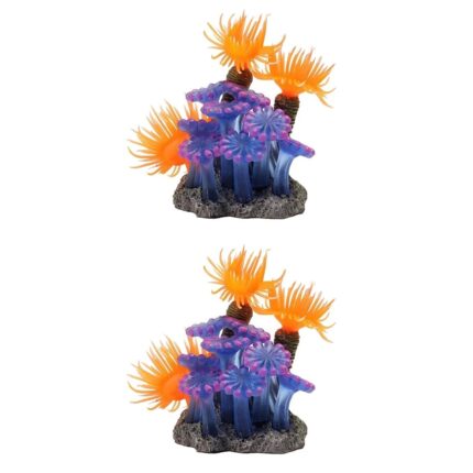 Decoratiune acvariu set 2 bucati, coral fals, rasina, 6x5x7cm, multicolor