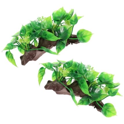 Plante artificiale pentru acvariu, decoratiune, 15x8x15cm, set 2 piese, plastic