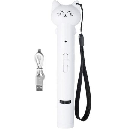 Jucarie interactiva pentru pisici, laser, 5 modele de proiectie, alb, cu cablu USB tip C