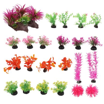 Set 23 piese plante acvatice artificiale, Enforose, plastic, multicolor, decor pentru acvariu