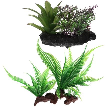 Set 2 plante artificiale pentru acvariu, decoratiuni din plastic, 12x8x11cm si 11x7x9cm