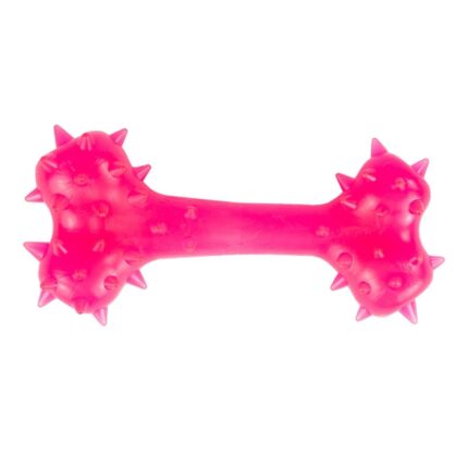 Jucarie din cauciuc eco pentru caini, forma de OS cu Tepi, 12 cm, roz