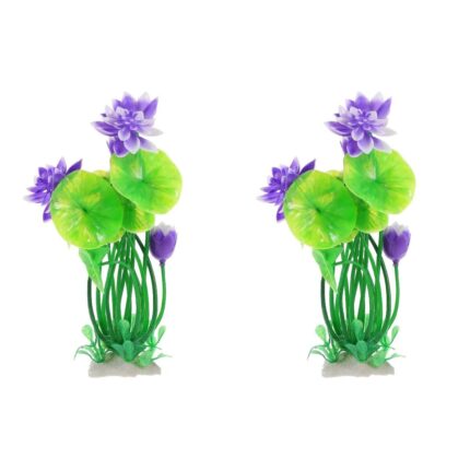 Set decorativ acvariu, lotus artificial, plastic, mov, 20x5.5x5.5cm