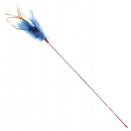 Jucarie Pisica, Bagheta Cu Pene, Albastru, 65 Cm