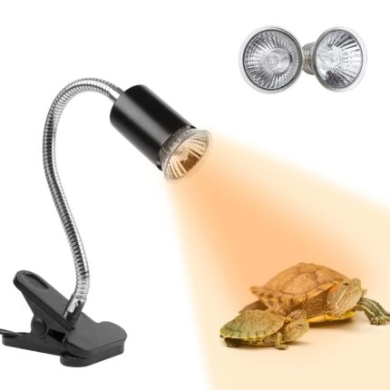 Lampa de caldura pentru reptile, lumina UVA/UVB rotativa la 360 grade cu 2 becuri (25W + 50W), negru