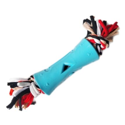 Jucarie pentru caine, os din cauciuc cu sfoara, 25cm, Albastru, Ropet