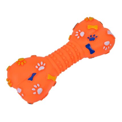 Jucarie pentru caini in forma de os, cu sunet, din plastic, Dragmari Luxury Decor, portocaliu, 22 cm