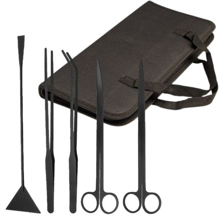 Set 5 in 1 instrumente pentru ingrijire acvariu, Inox, Negru