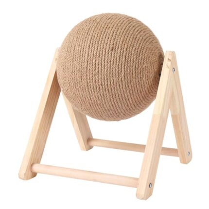 Jucarie de pisici pentru ascutit ghearele, minge din franghie de sisal cu stativ, 20x17x19cm, Maro