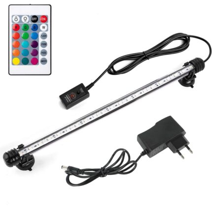 Lampa LED pentru acvariu, JESWO®, cu telecomanda, lumina multicolora, 7,9 W, 49 cm, impermeabila IP67, transparenta