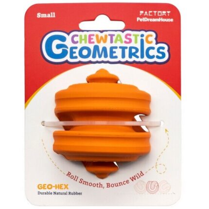 Jucarie interactiva pentru caini PetDreamHouse, Geo-Hex, 6.2cm, portocaliu, din cauciuc natural