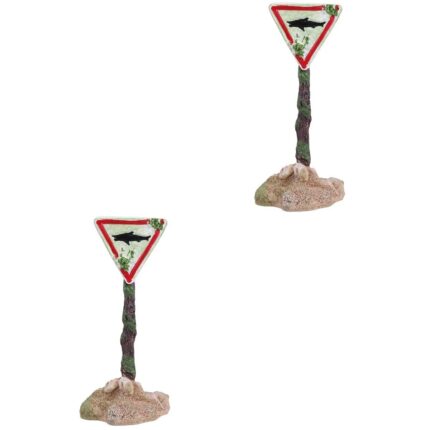 Decoratiune acvariu semn de avertizare, set de 2, rasina, 16x7x7cm, multicolor