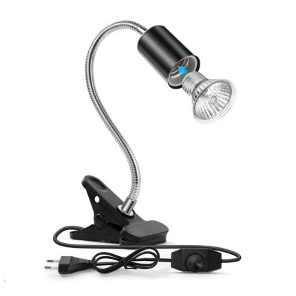 Lampa de caldura pentru reptile, Cafuneplus®, Rotatie la 360°, 2*50W, Sticla, Negru