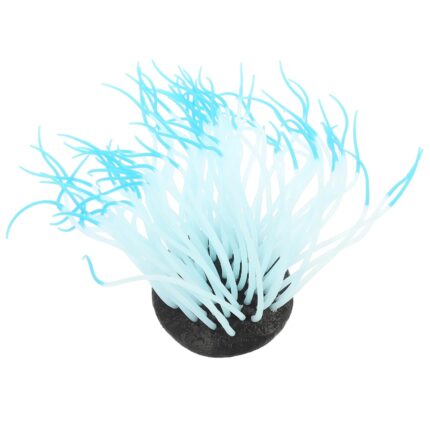 Decoratiune acvariu, anemone marine, silicon, albastru, 6.50x6.50x12.00cm