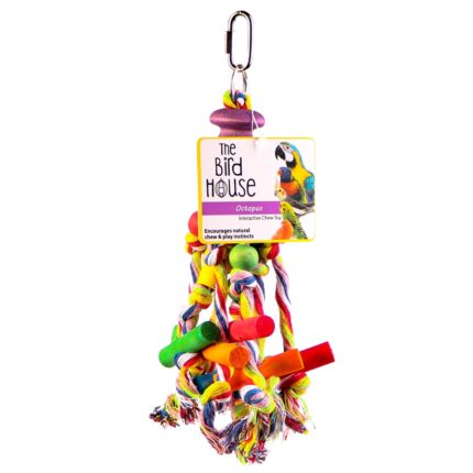 Jucarie caracatita suspendata pentru papagali, HappyPet, Bumbac, 27 cm, Multicolor