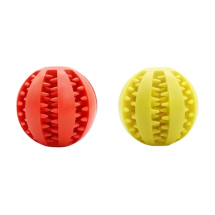 Minge interactiva pentru caini, jucarii din cauciuc, set 2 bucati, rosie si galbena, 6cm