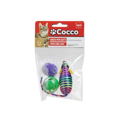 Set 3 jucarii mixte pentru pisici Cocco, plastic atoxic