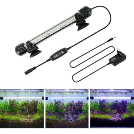 Lampa LED submersibila pentru acvariu, JENUOS, 3 moduri de iluminare, 18 LED-uri, 29 cm, rezistenta la apa