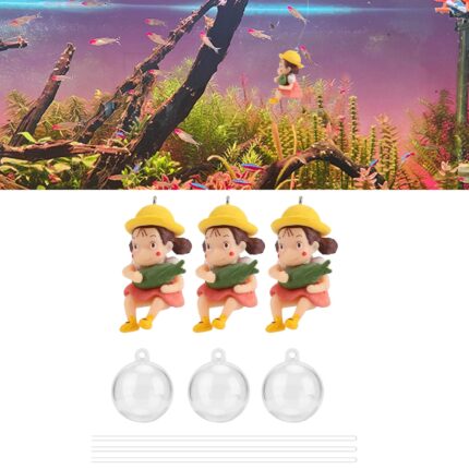 Set 3 decoratiuni acvariu fata grasa, Jormftte, material rezin si ABS, multicolor, pentru apa dulce si sarata