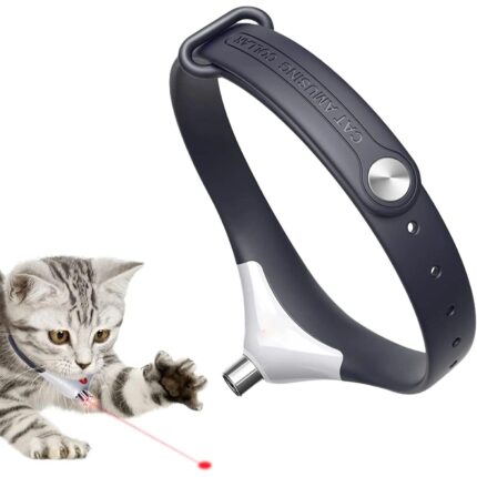 Zgarda Interactiva pentru Pisici, Reincarcabila USB, Moduri Iluminare, Unghi Reglabil, Laser Inteligent, Negru/Alb