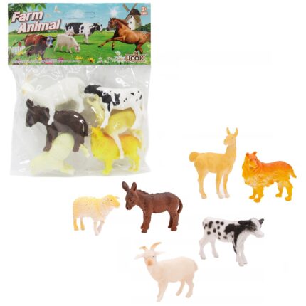 Set 6 figurine cu animale de ferma, Ukon, Multicolor