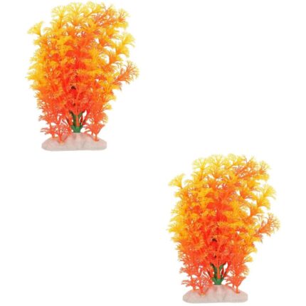 Set de 2 plante artificiale pentru acvariu, decor plastic, portocalii, 9x5x20cm