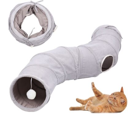 Jucarie pentru caini si pisici, tunel cu o singura iesire in forma de S, Pliabil, 26x124cm, gri