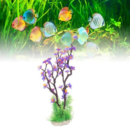 Decoratiune acvariu, Jormftte, floare artificiala, baza din rasina, 33x7.5cm, violet
