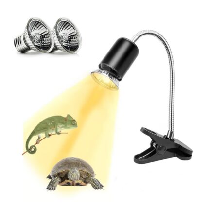 Lampa de incalzire pentru reptile AjieQaQ, cu suport ajustabil, 2 becuri UV 25W+50W, neagra, 28.2x11.5x12.2cm
